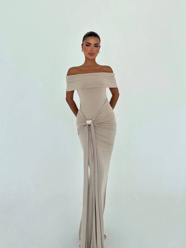 Sheath Off Shoulder Dress Biege
