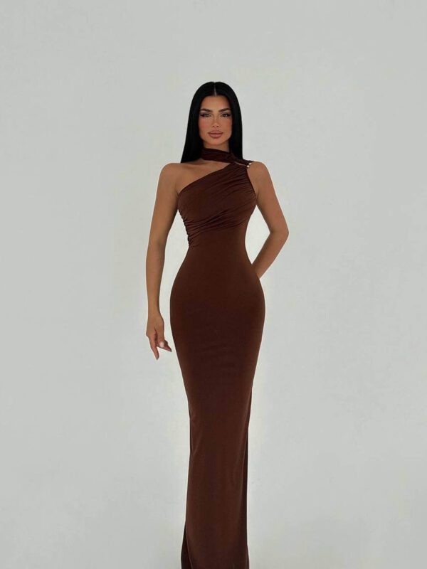 Shoulder Detail Dress Brown