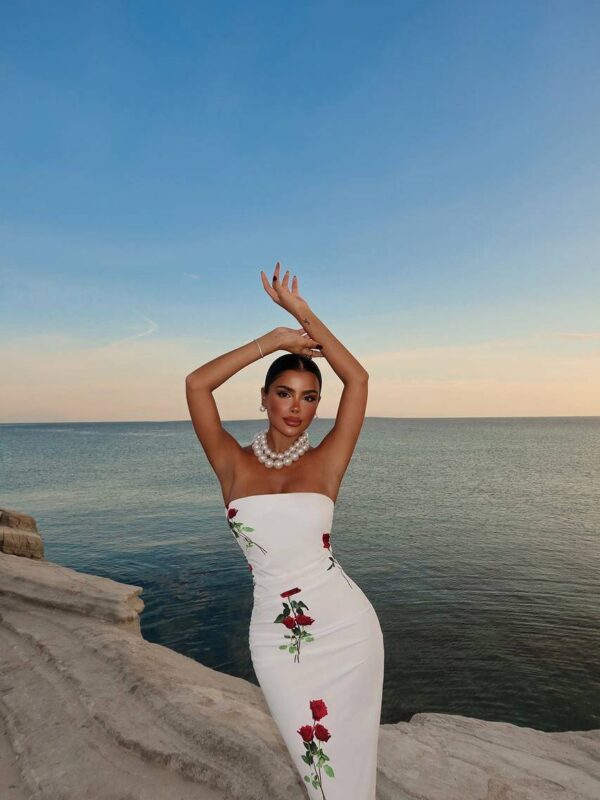 Rose Detail White Dress