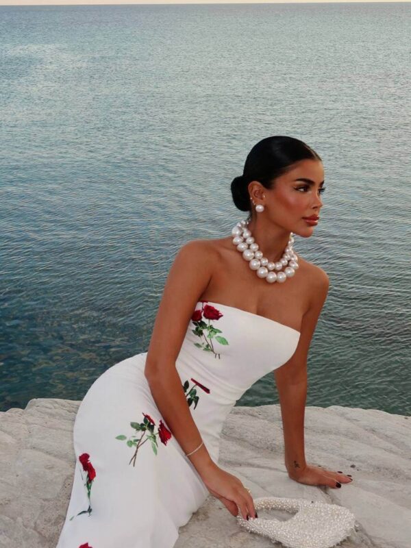 Rose Detail White Dress