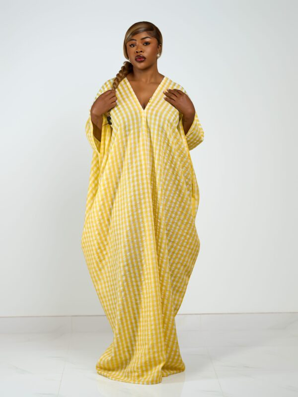 Yellow Ghingham soft Linen Kaftan