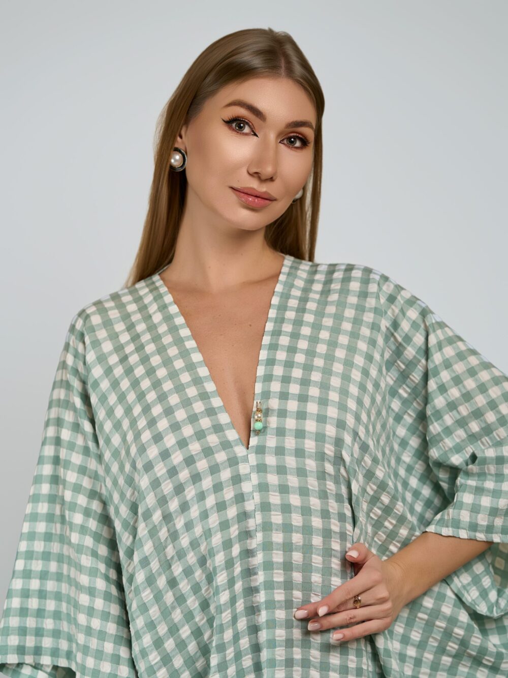 Green Gingham Linen Kaftan