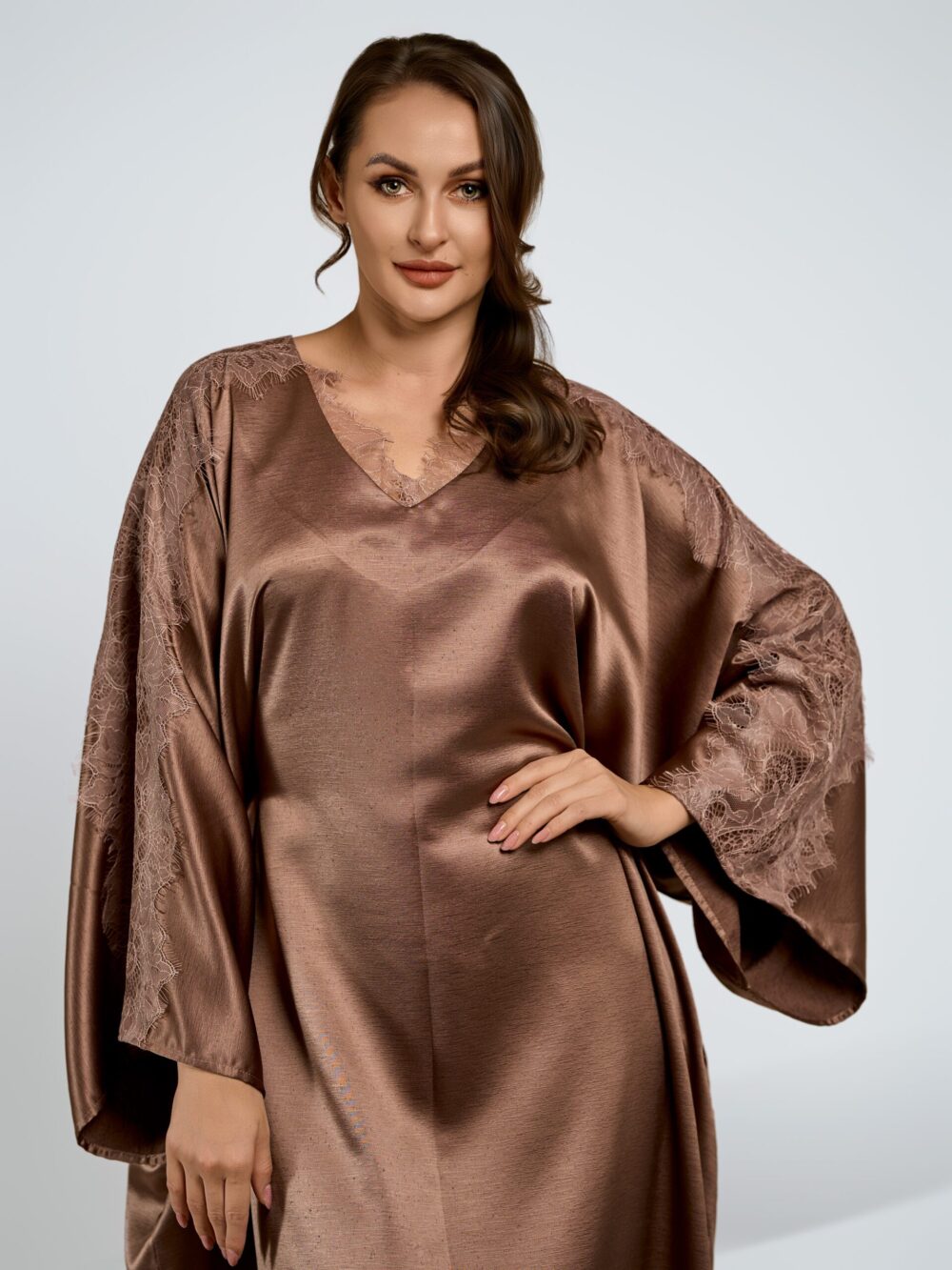 Brown Silk Chantilly Kaftan