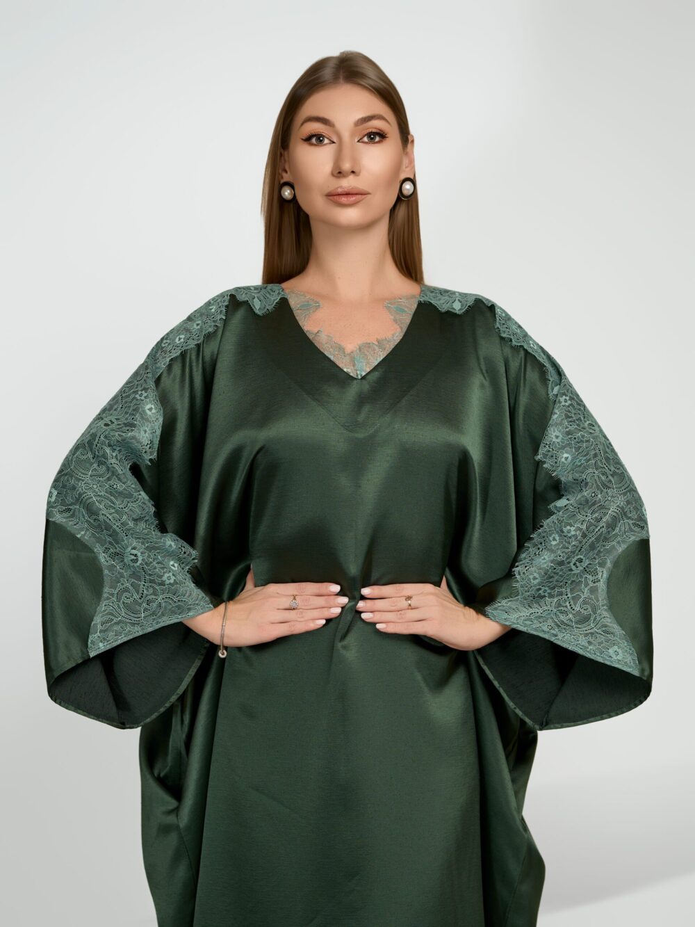Green Satin Chantilly Kaftan