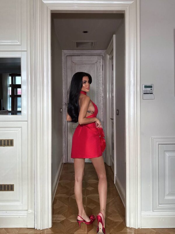 Red Glam Halter Mini Dress