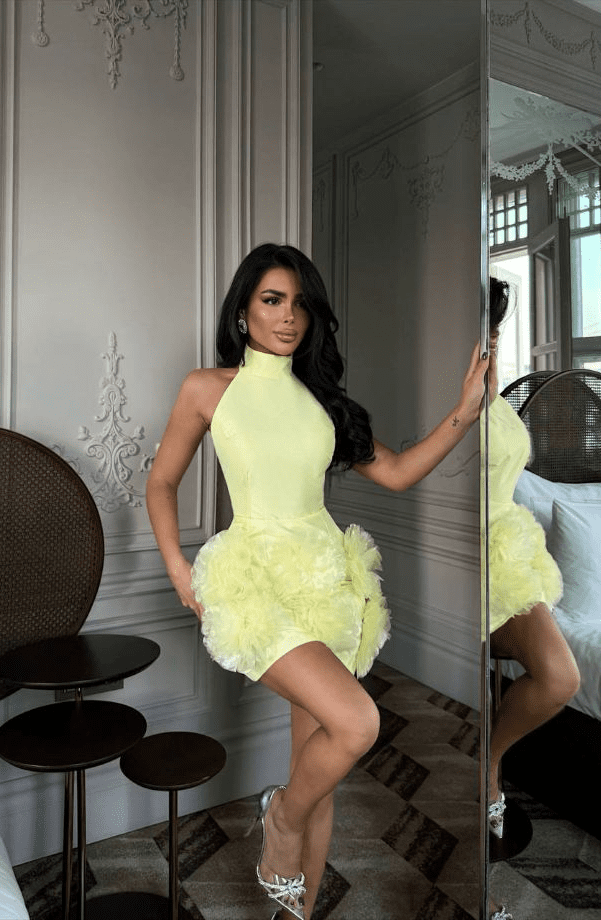 yellow glam halter mini